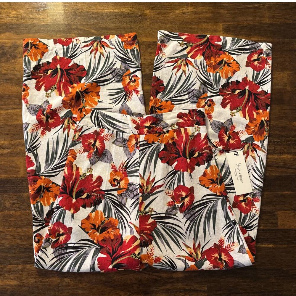 Haver + Blair Women’s XS Pants Wide Leg Crop Pull On Linen High Rise Tropical